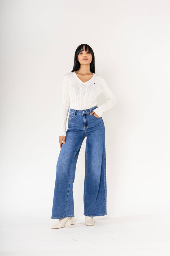 Pantalon jeans WIDE LEG taille haute stretch