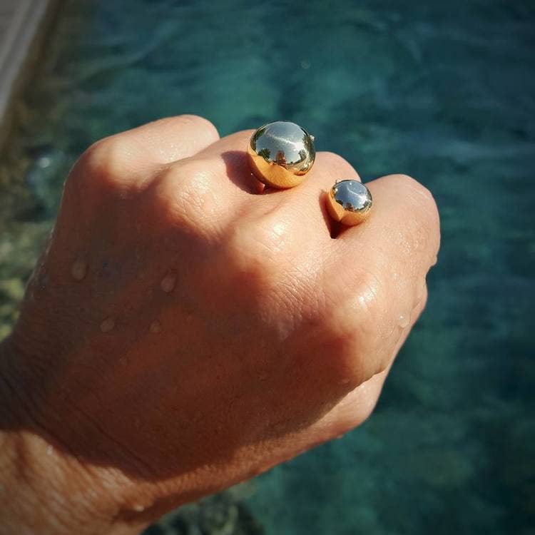 Bague en laiton double sphère de lune réglable: Petit