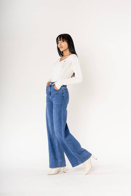 Pantalon jeans WIDE LEG taille haute stretch