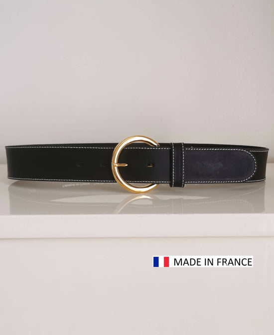 Ceinture en cuir Vachette surpiquée 40mm - boucle ronde: Cognac / 95