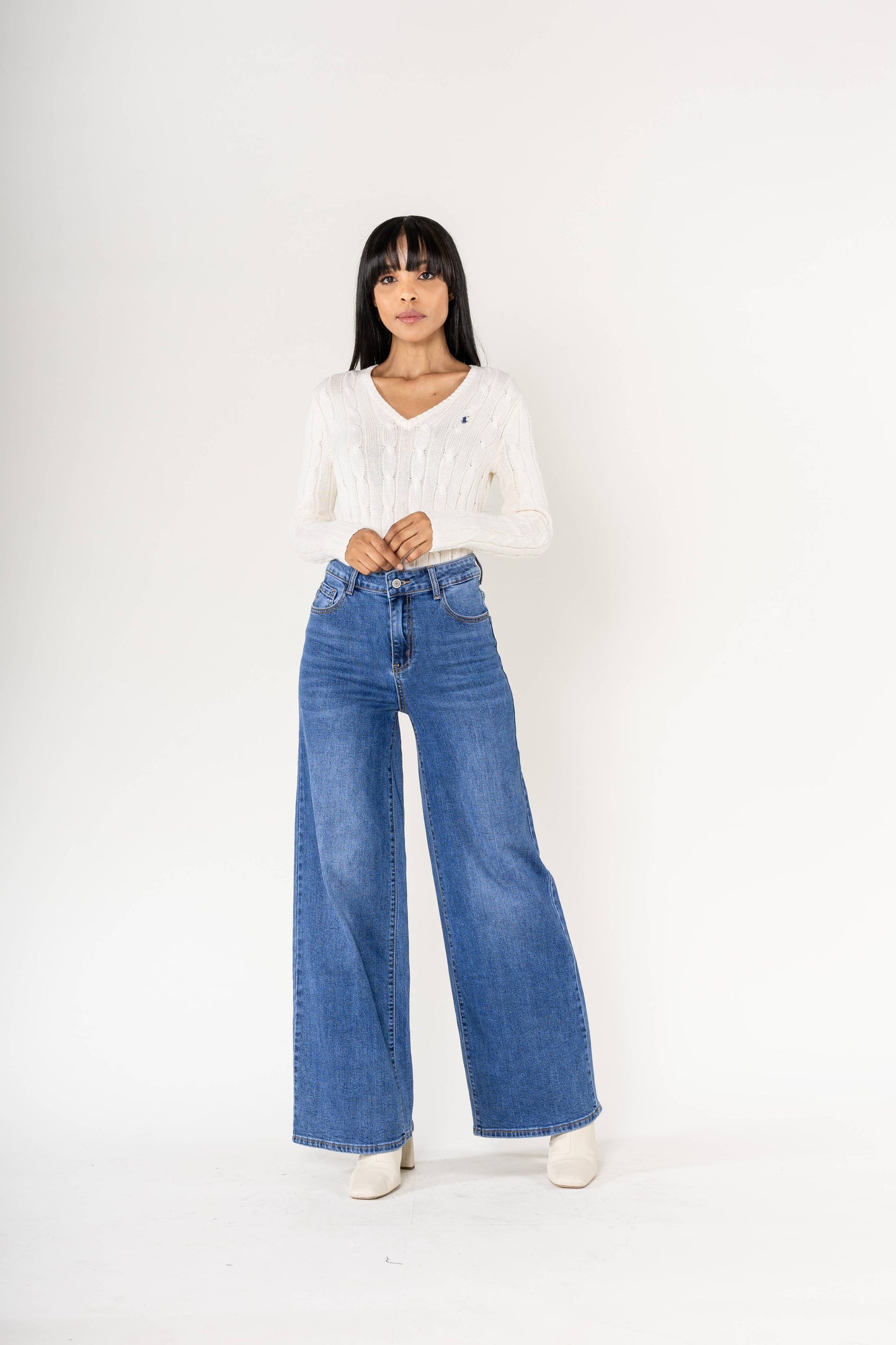 Pantalon jeans WIDE LEG taille haute stretch