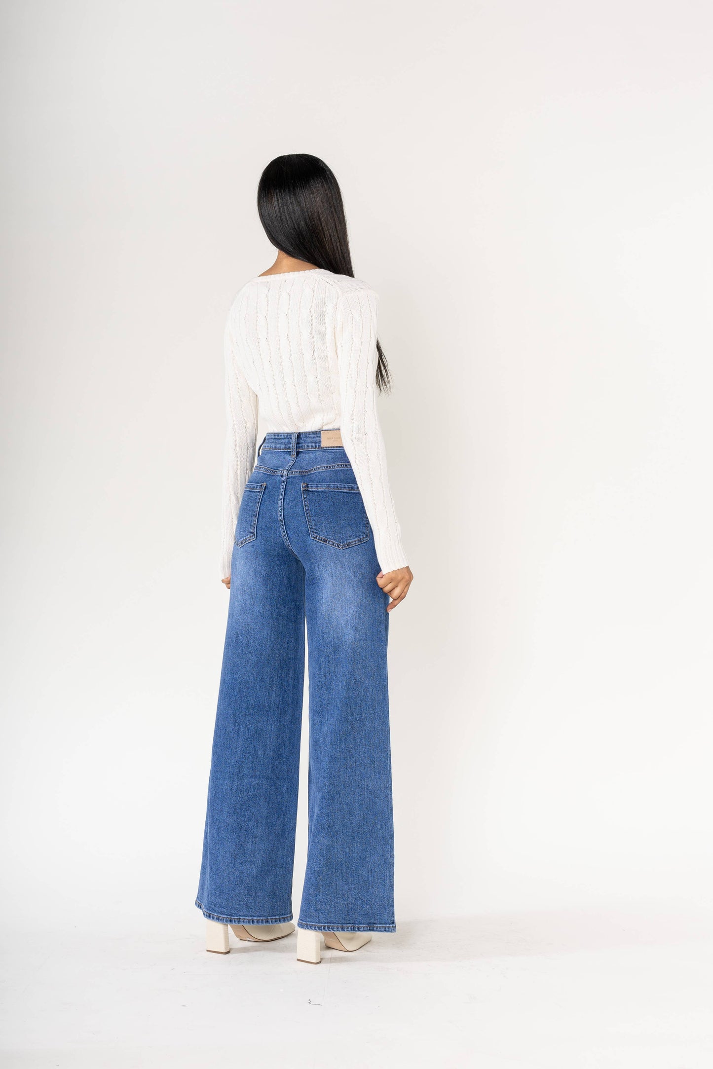 Pantalon jeans WIDE LEG taille haute stretch