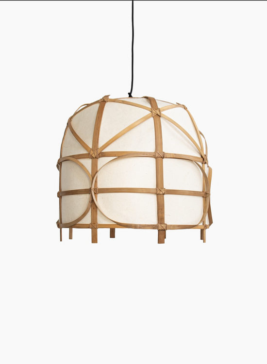 Japanese Pendant Light, White &amp; Bamboo AY
